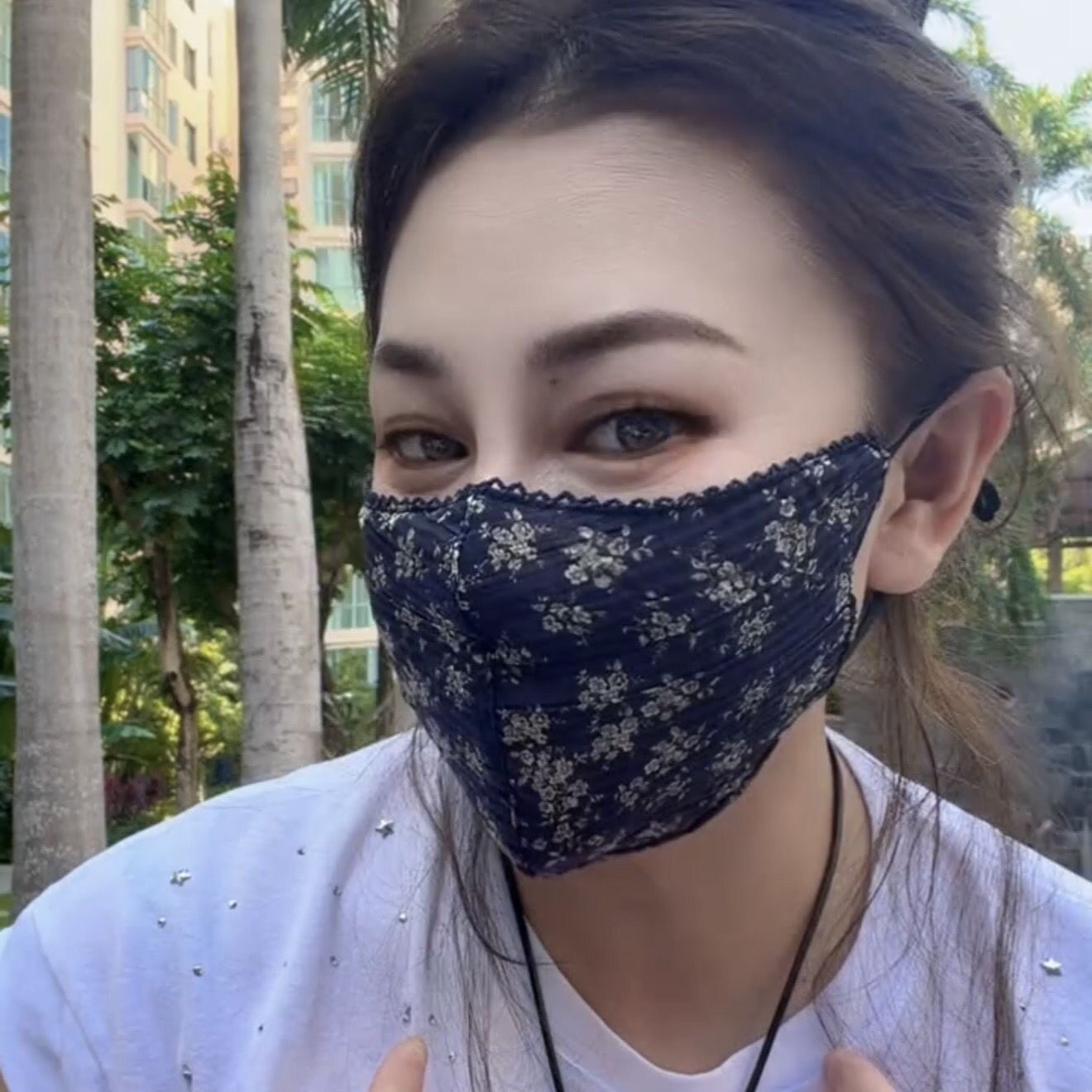 T1115糖果小笛春夏新款小碎花防晒口罩女款高颜值时尚可水洗调节