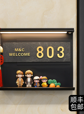 2026年新款门牌号码牌家用定制住宅小区别墅入户门口招财猫摆件装饰带灯发光挂牌订制酒店民宿包厢房间房号贴