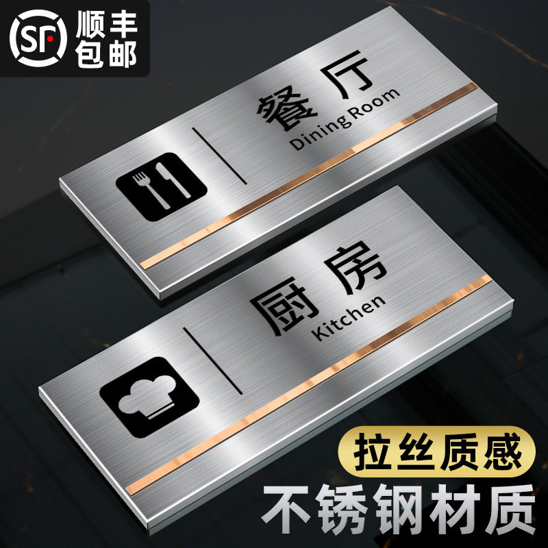 速发不锈钢厨房标室牌金属指示牌创意公司科识牌门牌铝板标示牌餐