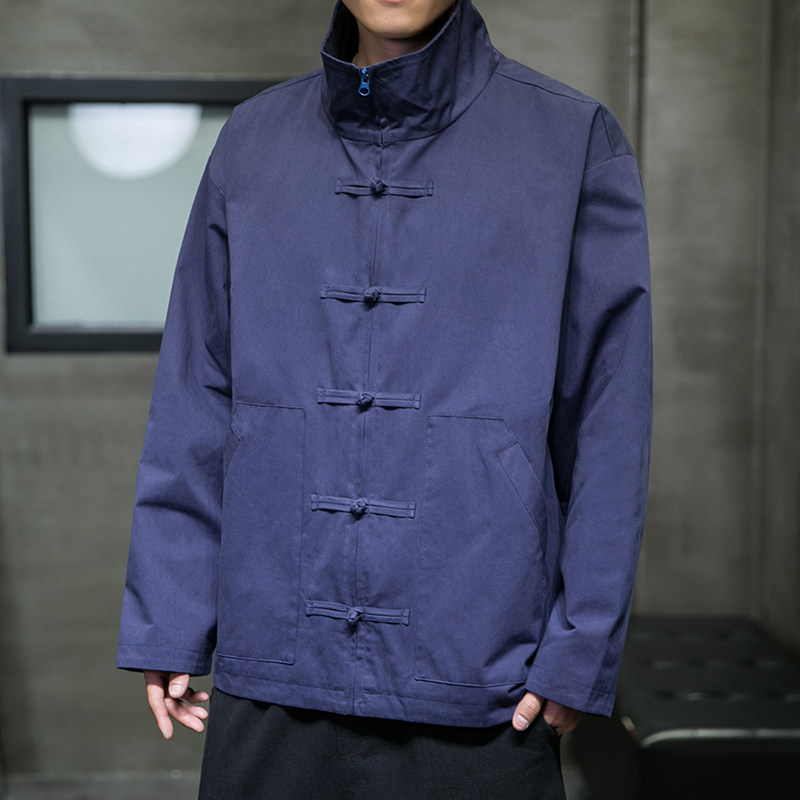 TANG MENS SPRING AND AUTUMN CHINESE STYLE MENS RETRO STYLE JACKET PLUS FAT PLUS SIZE LOOSE YOUTH HANFU JACKET TIDE