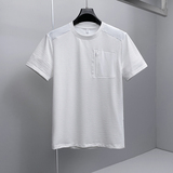 老钱2026夏季新款男士拼接圆领短袖T恤冰丝抗菌半袖Y008-P73挂白，男装T恤，钱塘6023