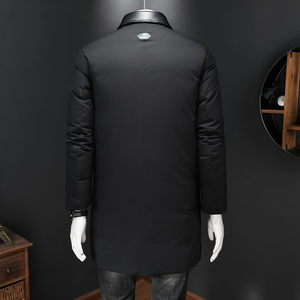 超柔蛋白冬季新款皮料拼接中长款羽绒服男90白鸭绒9823-P345假模图片
