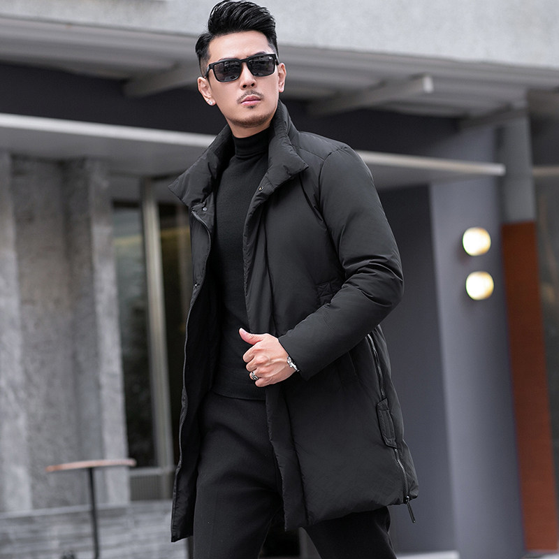 主推商务加厚新款男士中长款90白鸭绒羽绒服9818-P355模特长期款,男装羽绒服,钱塘6023