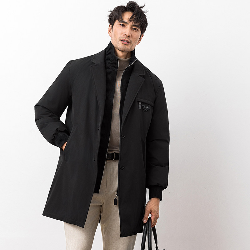 25新款西装领针织拼接可脱卸假两件羽绒服90白鸭绒9829-P365大叔,男装西服套装,钱塘6023