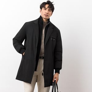 25新款西装领针织拼接可脱卸假两件羽绒服90白鸭绒9829-P365大叔