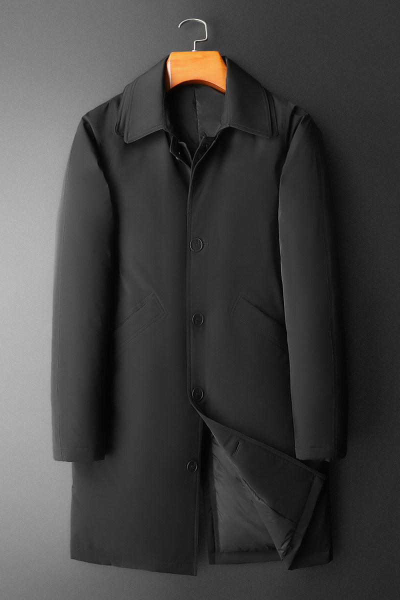 超柔蛋白新款拼接双领中长款商务羽绒服90白鸭绒9830-P345平铺卡,男装羽绒服,钱塘6023