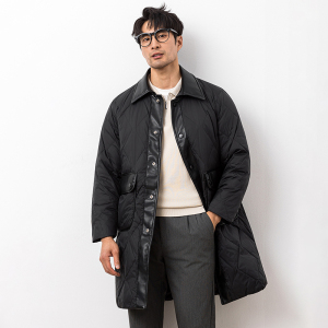 冬季新款90白鸭绒羽绒服中长款皮料拼接男士羽绒服 8899-P350大叔图片