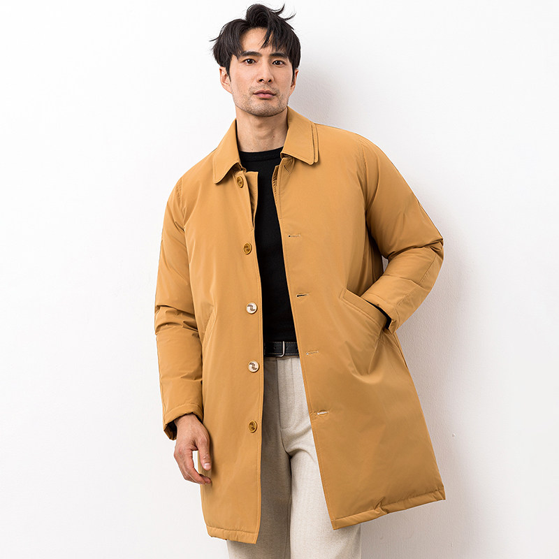 超柔蛋白25新款拼接双领中长款商务羽绒服90白鸭绒9830-P345大叔,男装羽绒服,钱塘6023