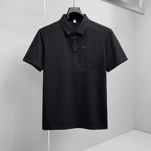 肌理感翻领26夏季老钱风新款拼接商务冰丝修身POLO衫D815-P78挂，男装Polo衫，钱塘6023