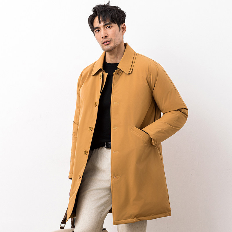 超柔蛋白新款拼接双领中长款商务羽绒服90白鸭绒9830-P345大叔卡图片