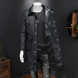 2025冬季新款男士羽绒服中长款皮料拼接90白鸭绒8899-P350假模