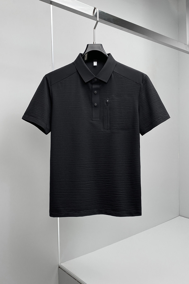 肌理感翻领26夏季老钱风新款拼接商务冰丝修身POLO衫D815-P78挂白,男装Polo衫,钱塘6023