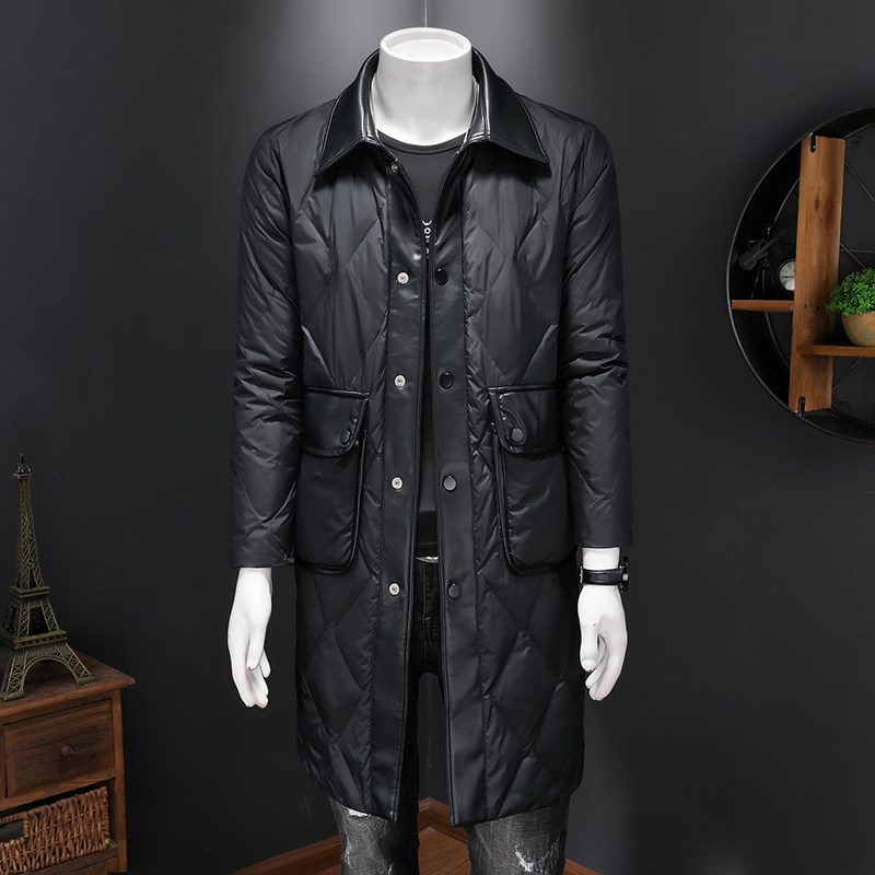 2024冬季新款男士羽绒服中长款皮料拼接90白鸭绒8899-P350假模,男装羽绒服,钱塘6023
