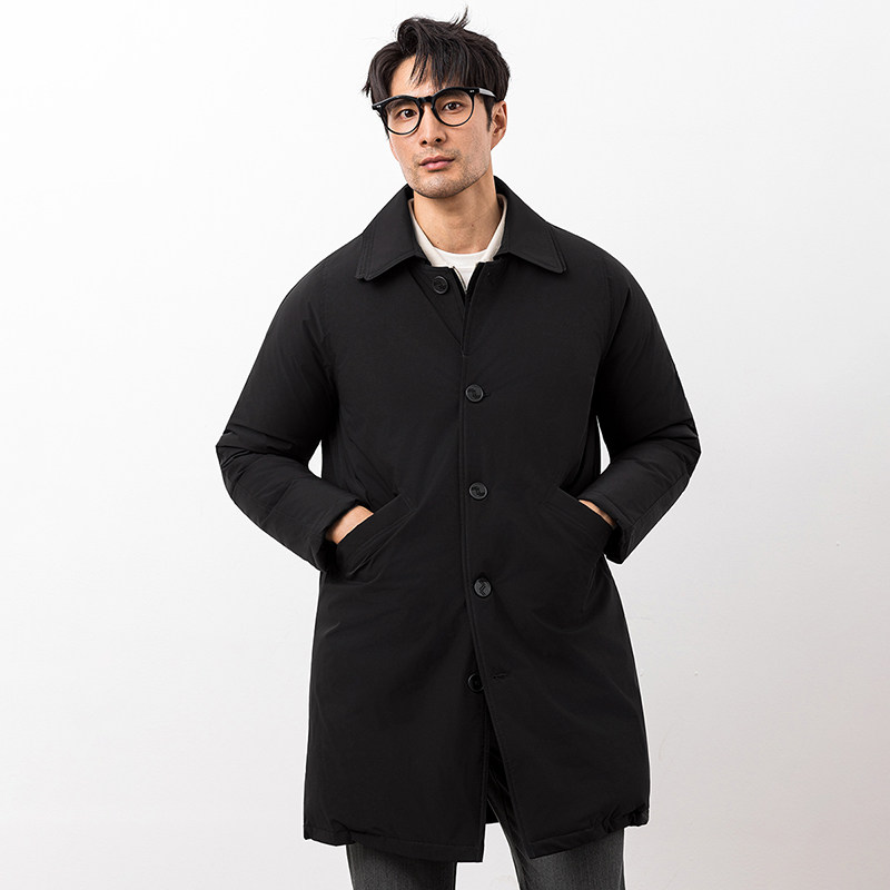 超柔蛋白25新款拼接双领中长款商务羽绒服90白鸭绒9830-P345大叔,男装羽绒服,钱塘6023
