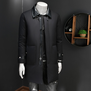 超柔蛋白冬季新款皮料拼接中长款羽绒服男90白鸭绒9823-P345假模图片