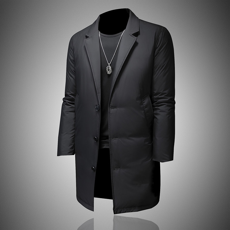 超柔超轻2025冬季新款西装领中长款加厚羽绒服男9827-P325镂空,男装羽绒服,钱塘6023