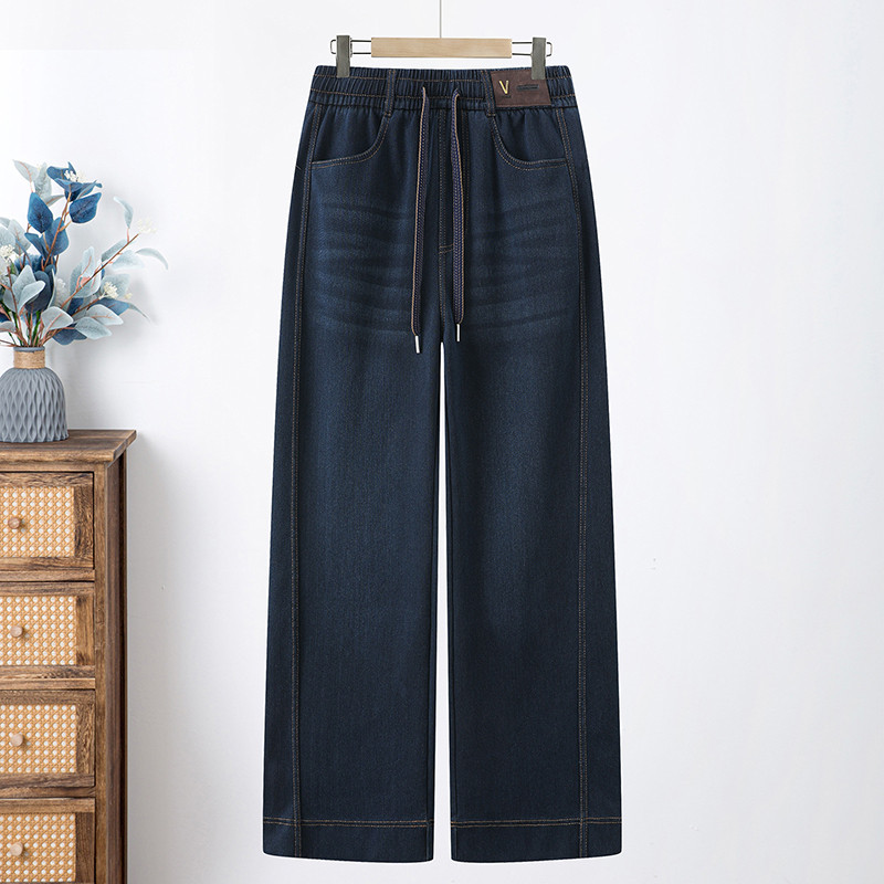 2026春秋女高腰显瘦窄版休闲直筒牛仔裤妈妈装时尚松紧抽绳长裤潮,女装/女士精品,休闲裤,淘宝优惠券,粉丝福利购,淘宝优惠卷