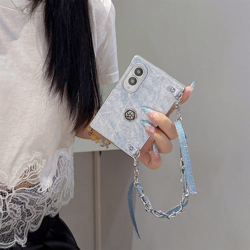 牛仔皮质适用于三星Galaxy ZFold8ultra新款zfold7/6手机壳Zfold4/5阔折叠屏防摔保护套简约山茶花小清新手链