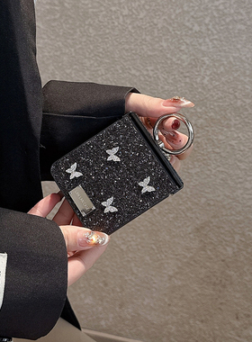 黑色闪粉适用小米MIXFlip折叠屏荣耀vflip2手机壳华为purax高级NovaflipS指环pocket2三星zflip5/6/7女n3全包