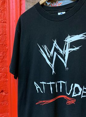 WWE摔跤美式宽松休闲重磅短袖情侣装潮牌oversize小领口男女t恤