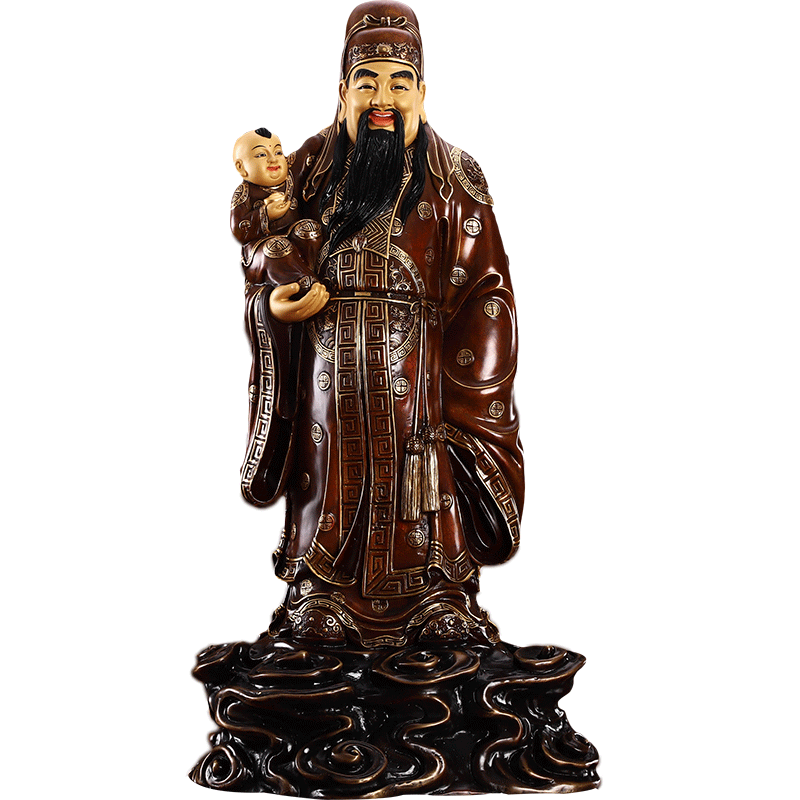 古铜描金福寿禄三星摆件铜像