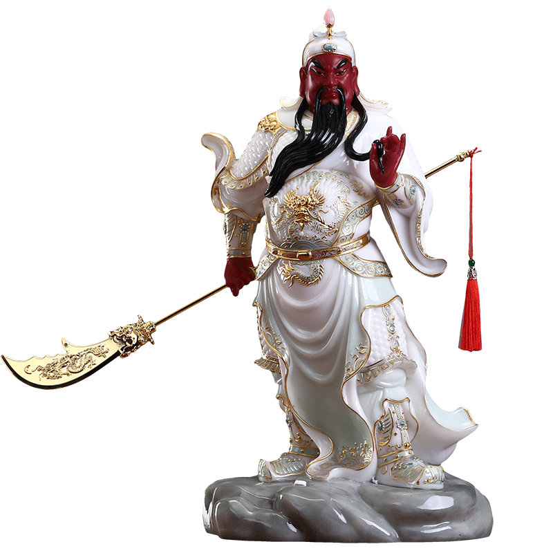 玉石供奉武财神摆件关公像
