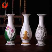 陶瓷花瓶供佛小花瓶白色插花摆件 家用供奉观音瓶净水瓶瓷一对