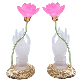佛手莲花摆件七彩莲花灯菩萨供佛前佛台上的莲花灯led观音灯一对