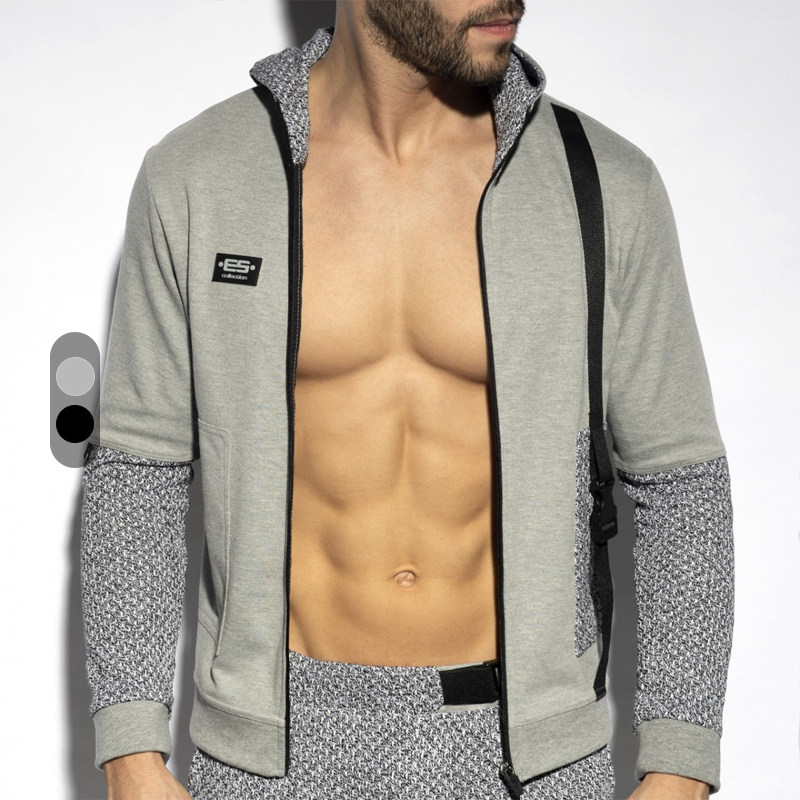 ES COLLECTION 透气舒适柔软撞色修身拉链连帽男士运动卫衣SP296