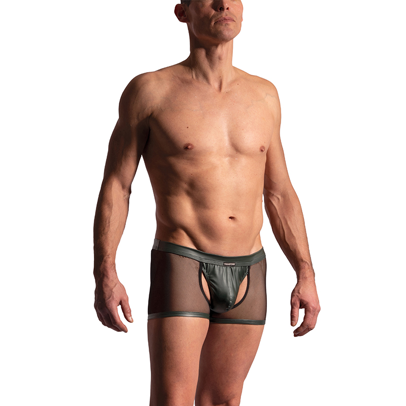 MANSTORE网纱皮革镂空男平角内裤