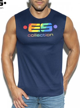 ES COLLECTION 彩虹印花柔软气运动性感健身无边男士背心PU355