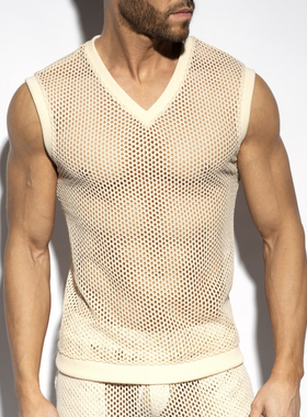 ES COLLECTION 透气透视编织网眼奢华运动修身健身男士背心 TS350