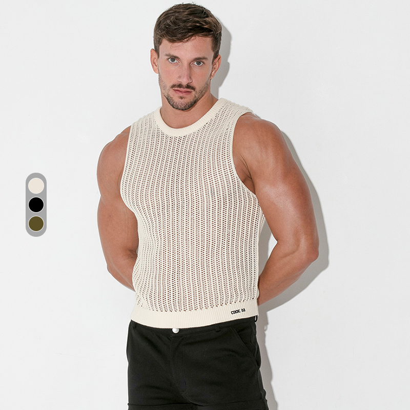 CODE22编织镂空无袖圆领男士背心