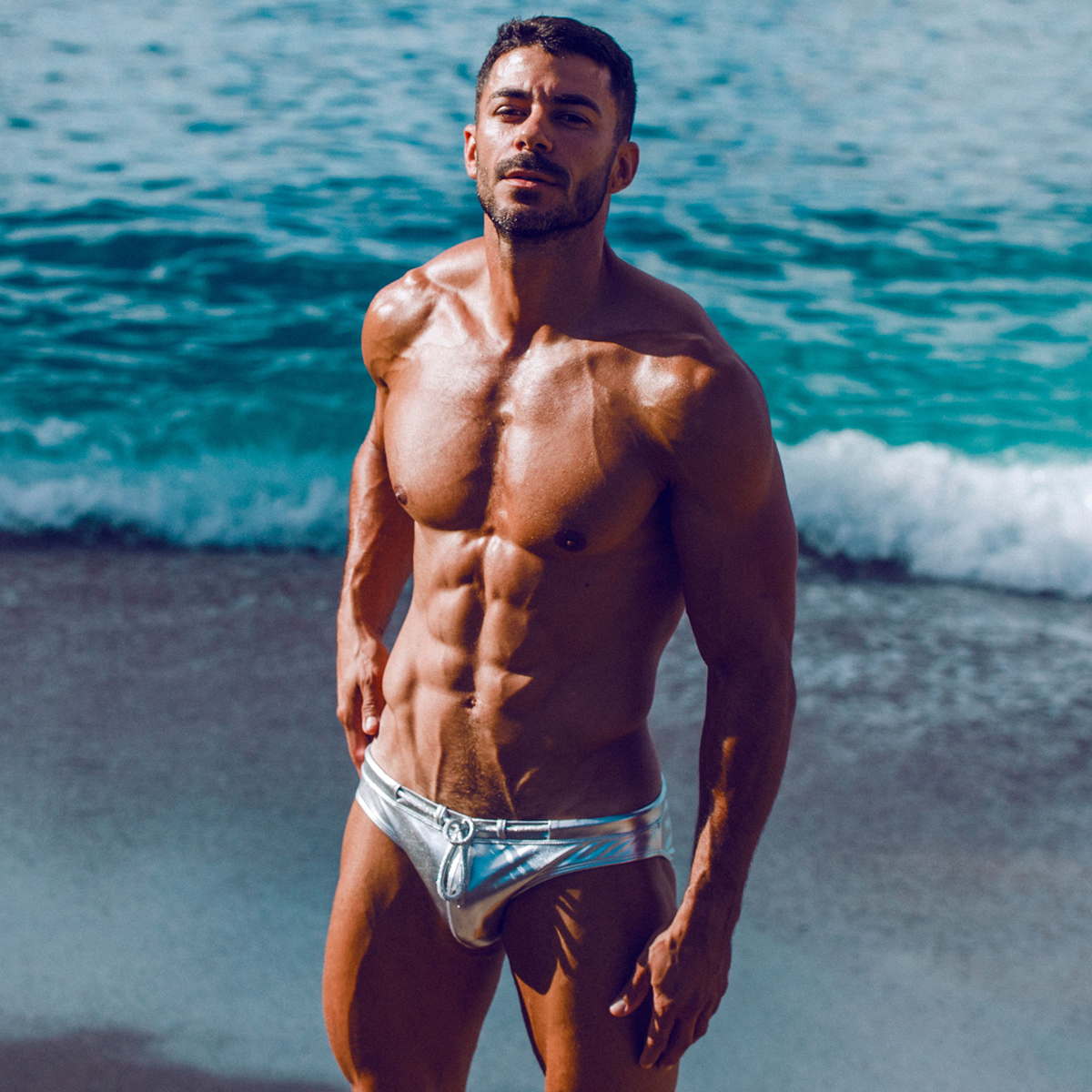 2EROS奢华速干金属光泽三角泳裤