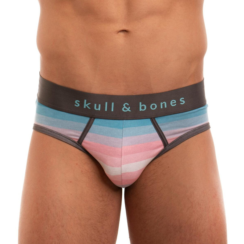 SKULL BONES 立体囊袋彩虹条纹柔软舒适透气低腰男士三角内裤
