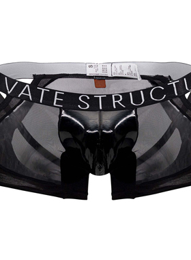 PRIVATE STRUCTURE 透视双丁平角裤 仿皮低腰性感提臀网纱个性