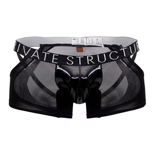 PRIVATE STRUCTURE 透视双丁平角裤 仿皮低腰性感提臀网纱个性