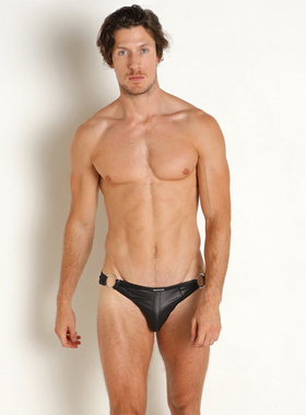 MANSTORE 立体囊袋柔软丝滑弹力皮革性感低腰男士三角内裤12197