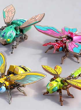 合金变形机器人带支架蜜蜂蝴蝶合体昆虫蜻蜓战队机甲儿童玩具模型