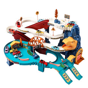 恐龙盘山公路轨道车小火车闯关大冒险汽车停车场儿童玩具男孩宝宝