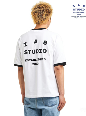 韩国IAB STUDIO撞色男女情侣同款短袖T恤纯棉字母oversize潮牌