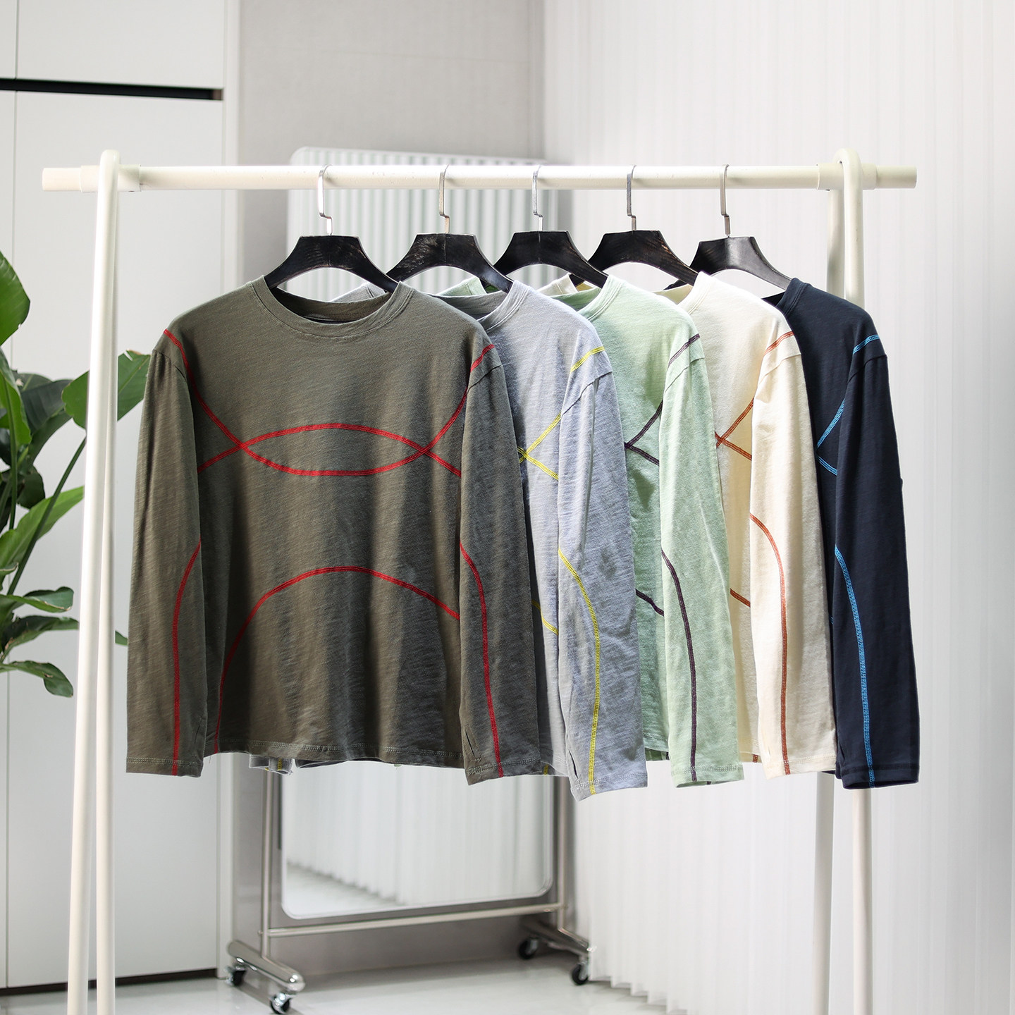 凉感科技！100竹节棉！吸湿透气！男女撞色明辑线圆领休闲长袖T恤,男装,T恤,淘宝优惠券,粉丝福利购,淘宝优惠卷