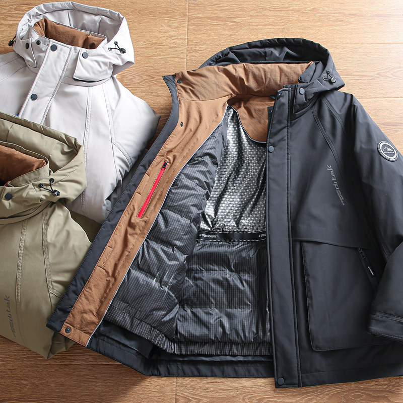 高端户外！羊毛+可脱卸羽绒内胆！男士防泼水保暖连帽冲锋羽绒服
