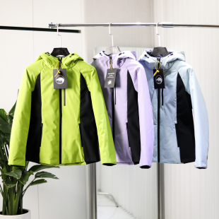 撞色拼接防泼水户外连帽羽绒服冲锋衣外套潮 女式 轻暖90鹅绒 冬季