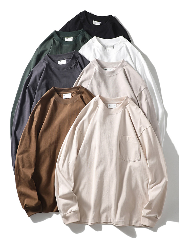 重磅设计！OZ廓形！230克全棉！春季新款男士时尚贴布口袋长袖T恤,男装,T恤,淘宝优惠券,粉丝福利购,淘宝优惠卷