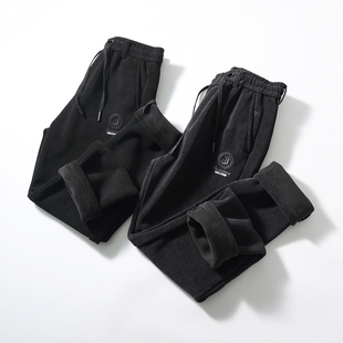 柔软灯芯绒!内里加厚奥粒绒!防风锁温!冬季男松紧腰直筒休闲裤