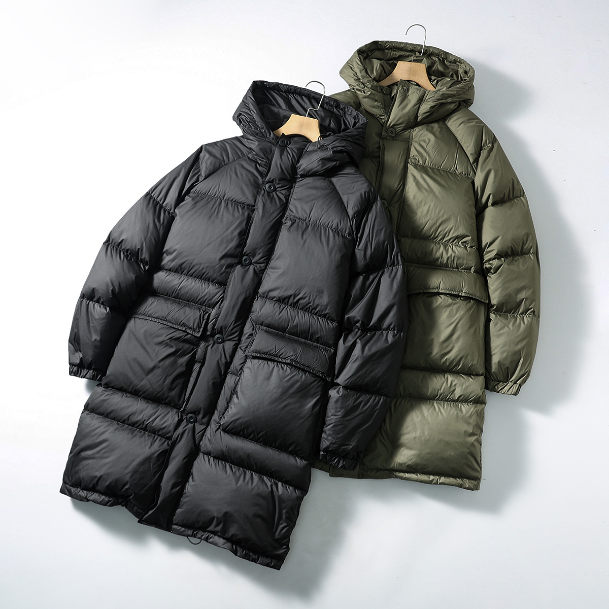 高蓬松超保暖中长款连帽羽绒服男