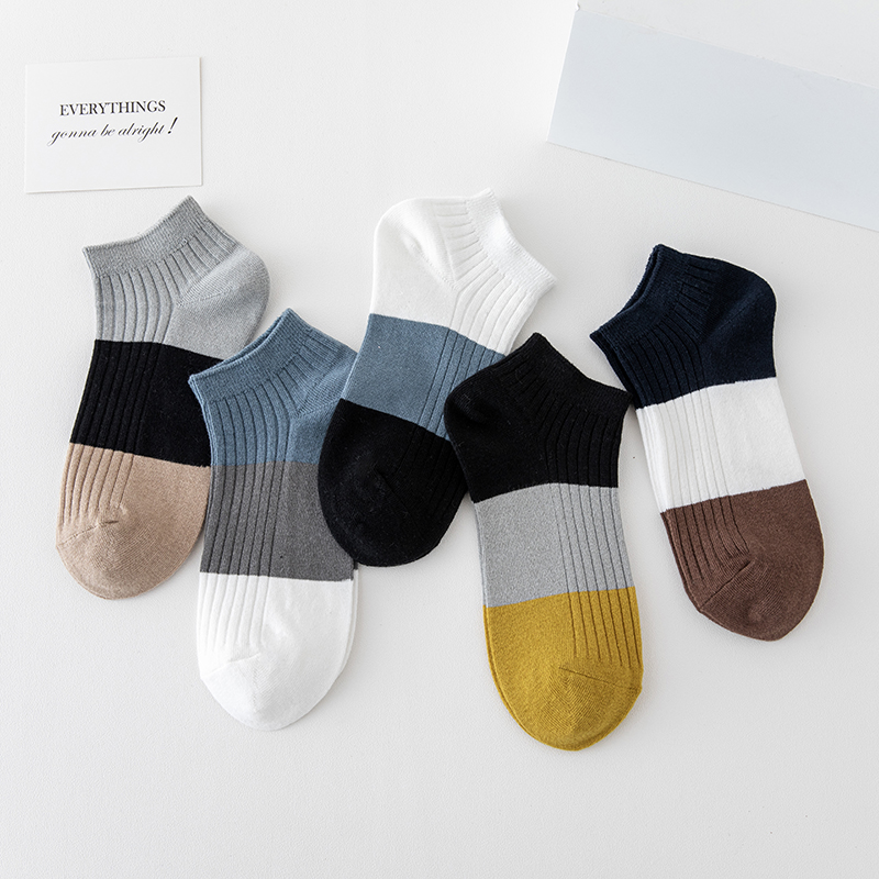 薄款纯棉防臭吸汗透气拼色浅口袜