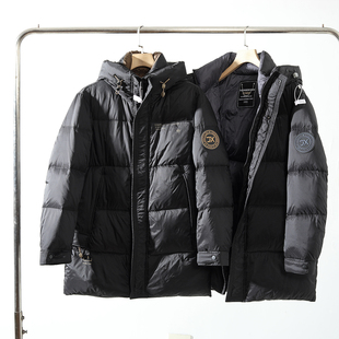 户外高端!90白鸭绒!高蓬松!冬季男士连帽抗寒保暖中长款羽绒服