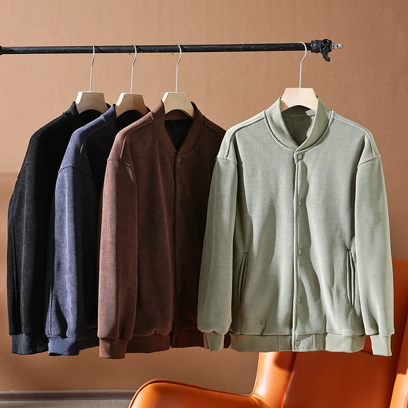 高支条绒加绒加厚保暖棒球领夹克